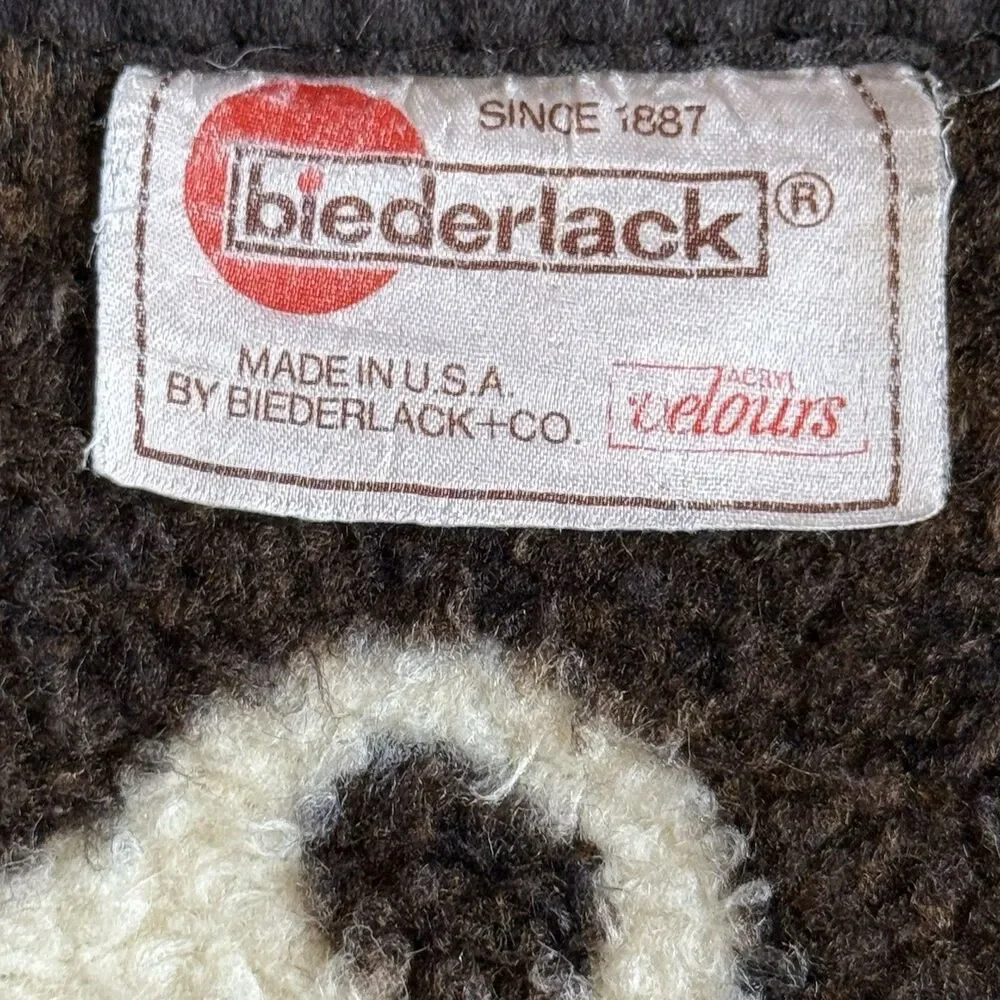 Vintage 80s Biederlack Teddy Bear Honey Pot Blanket Reversible Brown Cream 69x55